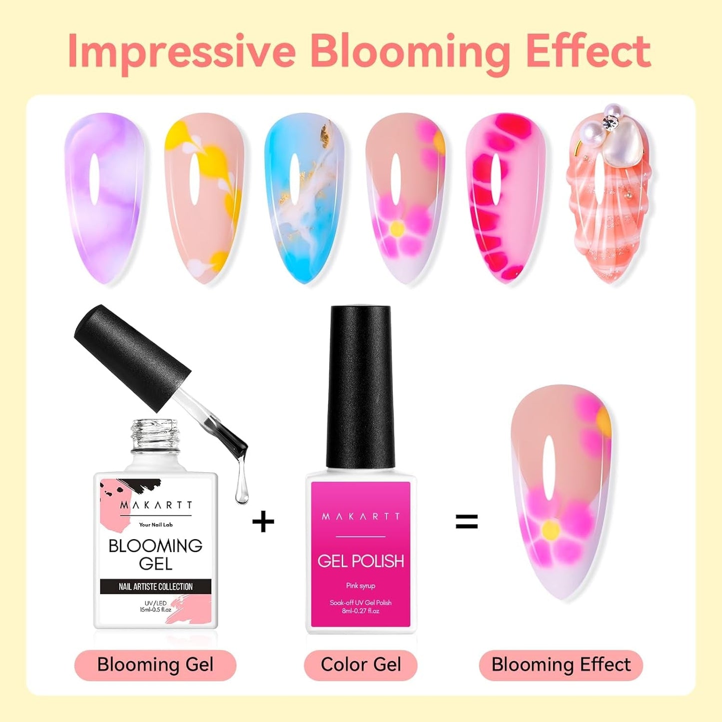 Makartt Blooming Gel Lak na nehty - 15ml Blooming Gel nail Polish Extender s mramorovou barvou, gelovou barvou, DIY manikúrou na nehty, květinami, zvířaty, akvarelem, kouzelnou manikúrou