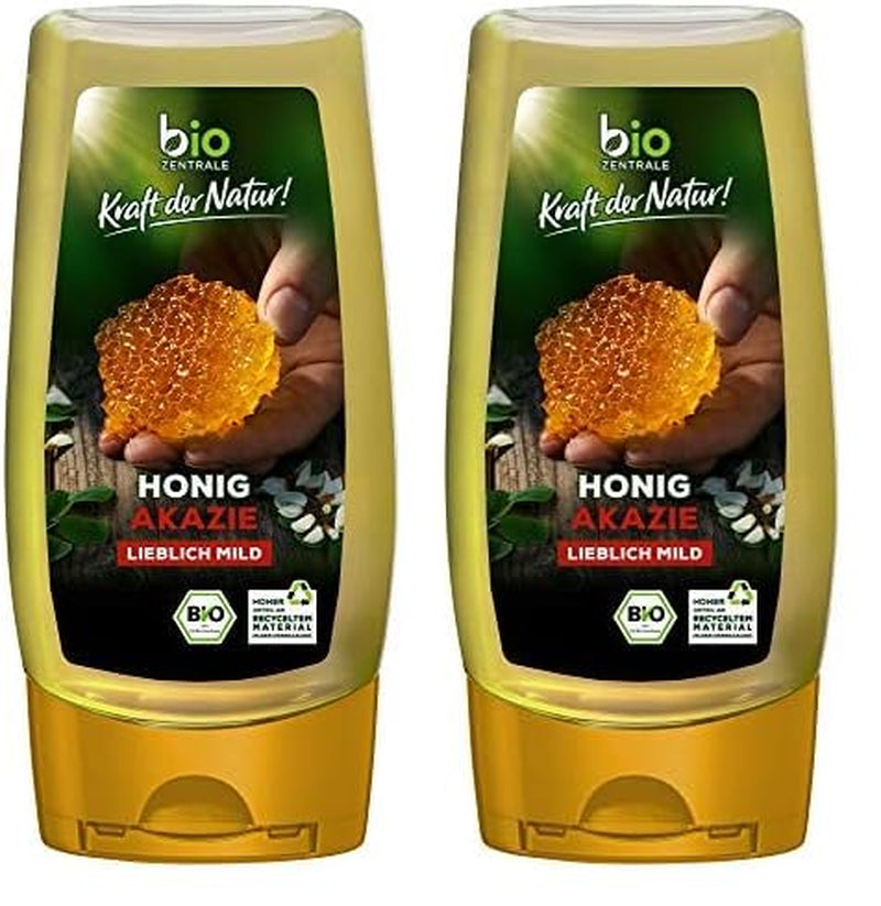 Biozentrale Bio akátový med | 350 g Bio med z květů bílé akácie | Ideální jako pomazánka Bio med do čaje | Alternativa k plástovému medu (2 balení)