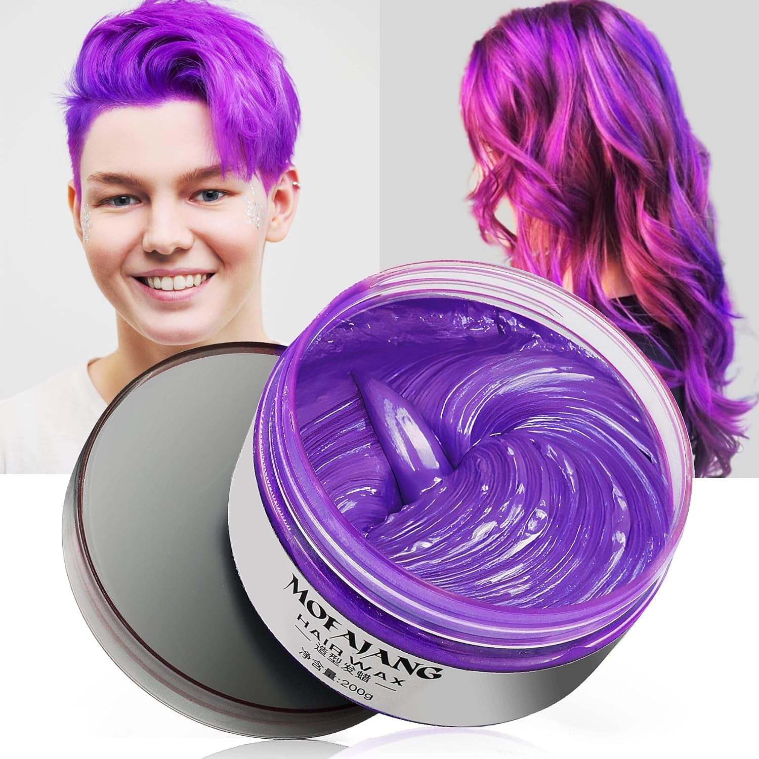 Dočasná barva vlasů, stylingový tón vlasů pro muže, ženy, přírodní vlasová pomáda, vosk na barvení vlasů pro párty, cosplay a Halloween, 4,23 oz (stříbrně šedá) Naty Shop fialová barva na vlasy