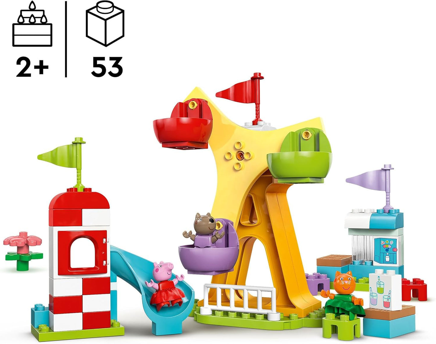LEGO DUPLO Výstaviště Peppa Wutz - Dětské hračky a motorické hračky pro děti od 2 let - Předškolní hry s velkým kolem, skluzavkou a 3 figurkami včetně Mollie Kitty a Klausi Kläff - Dárek pro děti 10453 Stavebnice Besuche den LEGO-Store