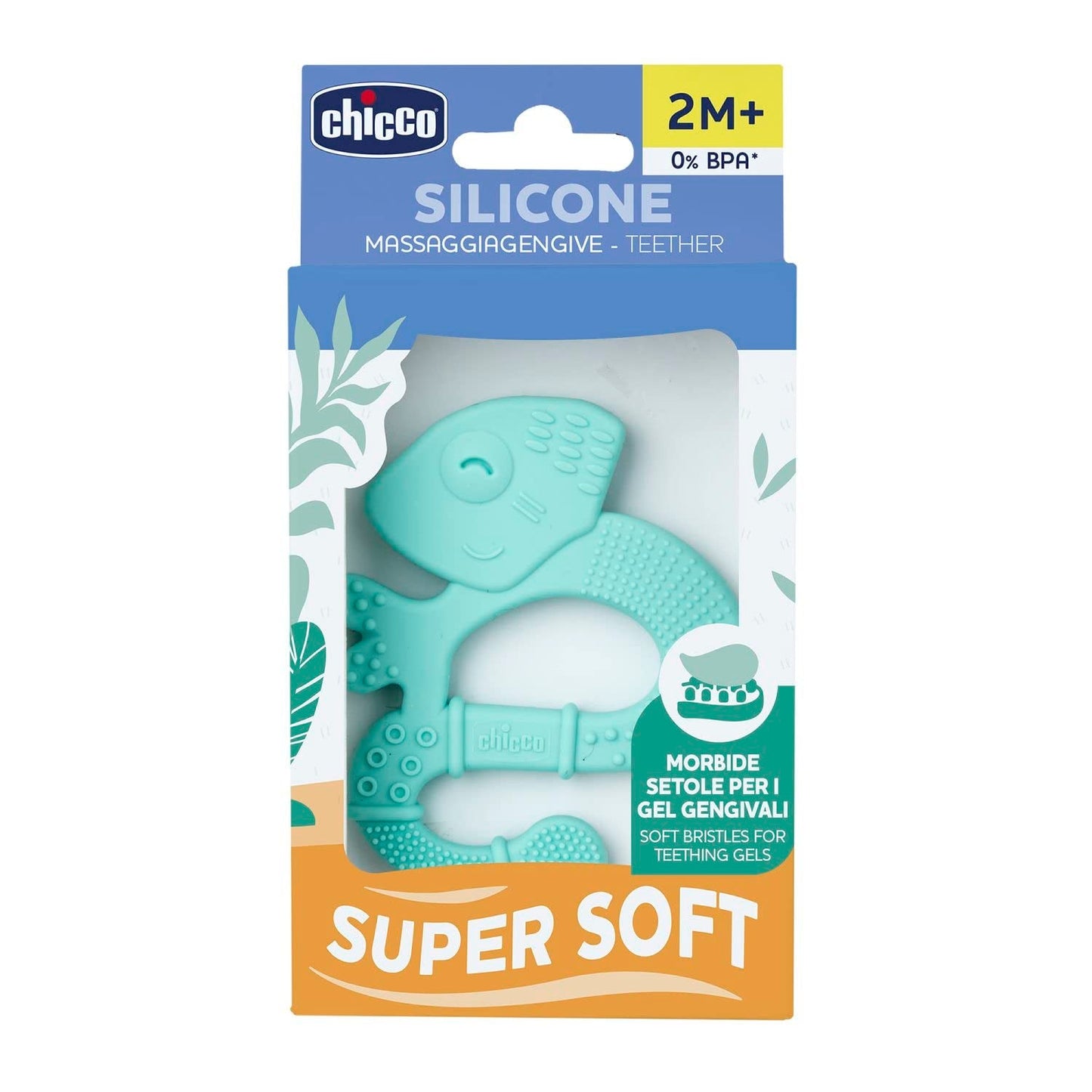 Chicco Soft&Clean kousací kroužek ještěrka, modrá, 2M+