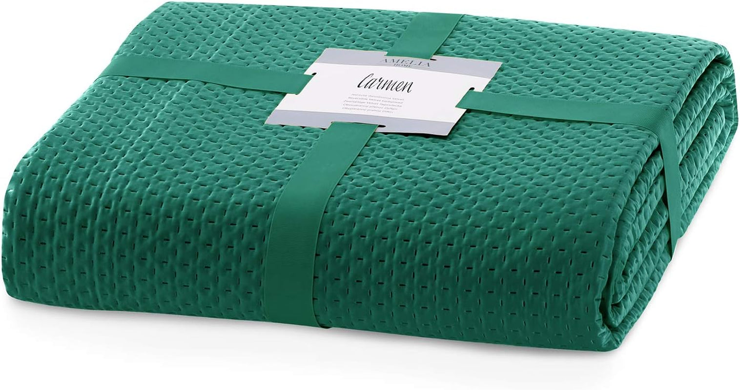 Ameliahome přehoz na postel 200X220 Cm tmavě zelený přehoz se dvěma reliéfními stranami Matt Satin Carmen Postele a deky Besuche den AmeliaHome-Store