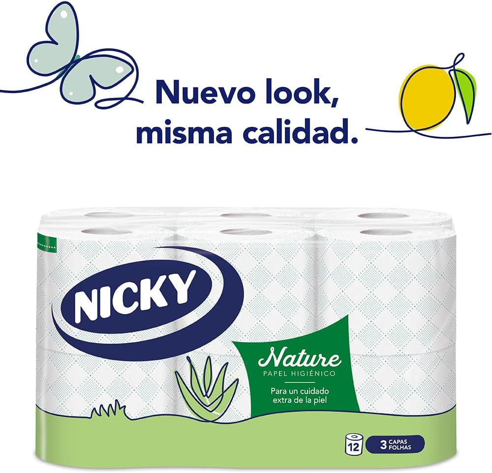 Přírodní toaletní papír, 12 rolí, 3 vrstvy