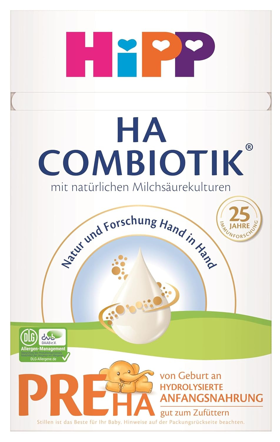HiPP PRE HA Combiotik (4 x 600 g), hydrolyzované sušené mléko pro kojence od narození, s přírodními mléčnými kulturami, pro citlivý imunitní systém