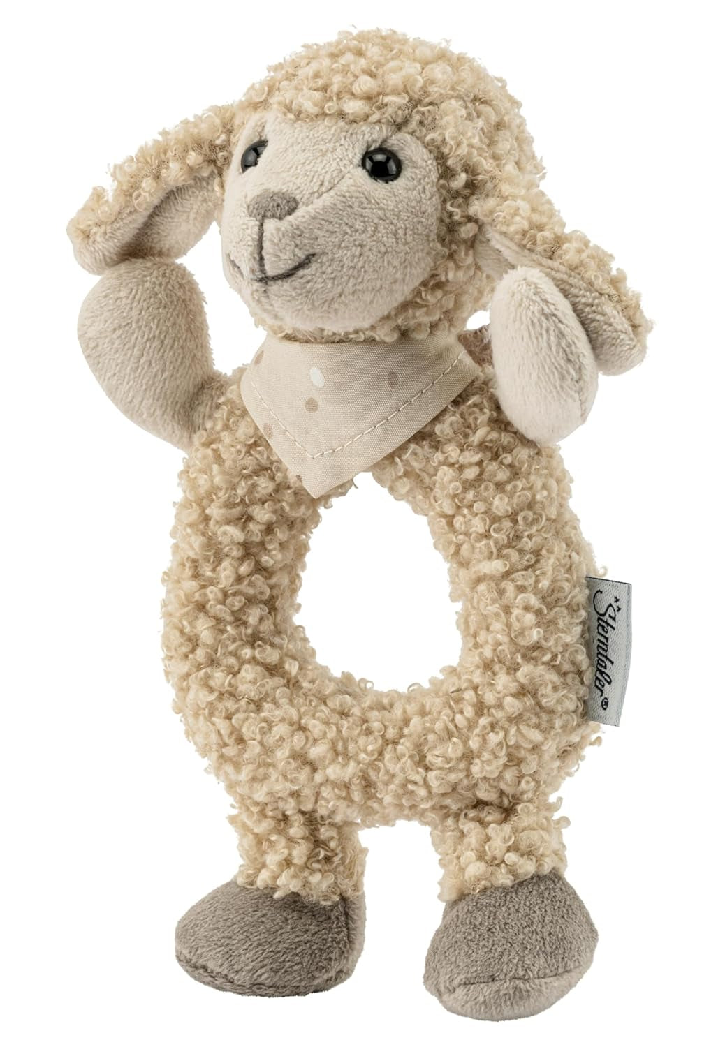 Flocke Sheep Sterntaler Catch Toy - motorická hračka pro chrastění, doteky a hraní - plyšová hračka pro miminka a děti s chrastítkem jako věrným kamarádem - hračka pro miminko z měkké tkaniny pískové barvy Baby Toys Naty Shop