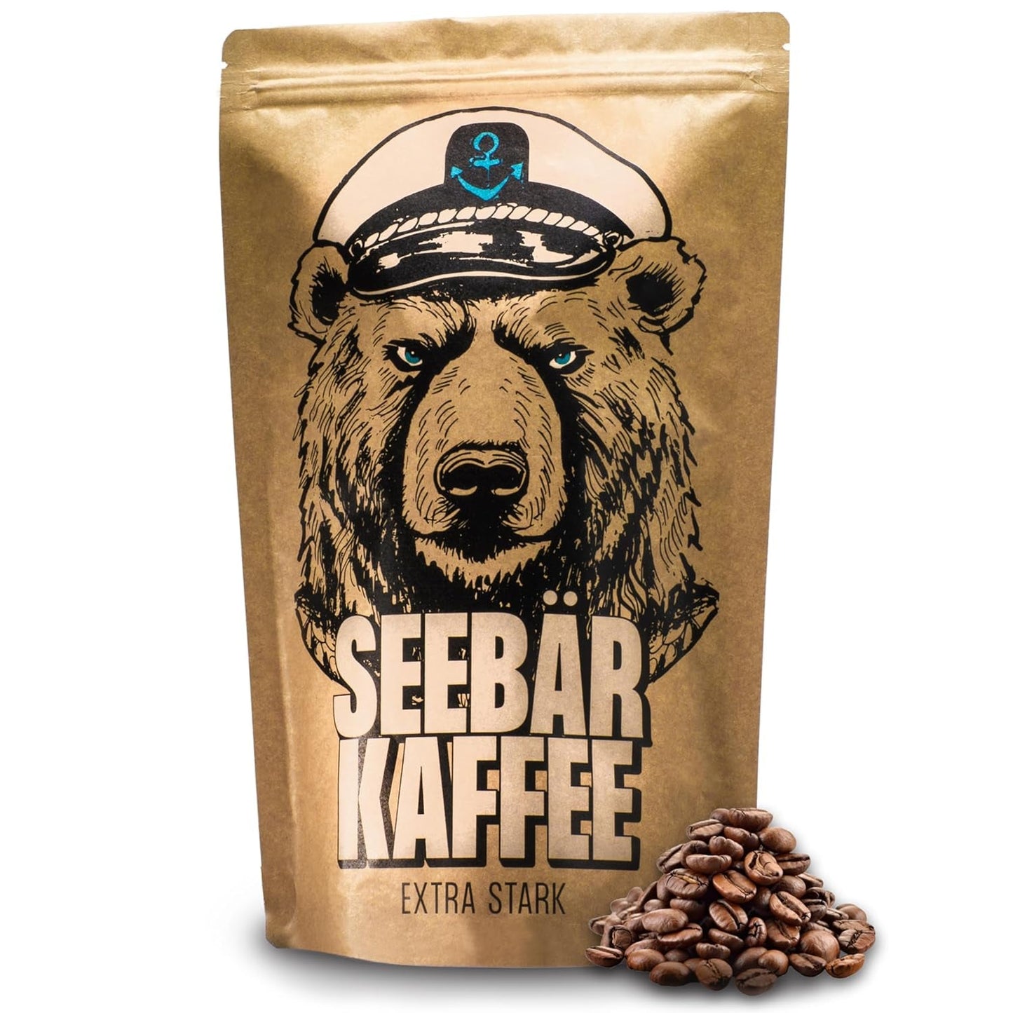 SEEBÄR COFFEE - Extra silná kávová zrna - 500g - Nízká kyselost a intenzivní aroma - Celá zrna pro plně automatické kávovary, espresso a French press - Vysoký obsah kofeinu a nízká acidita