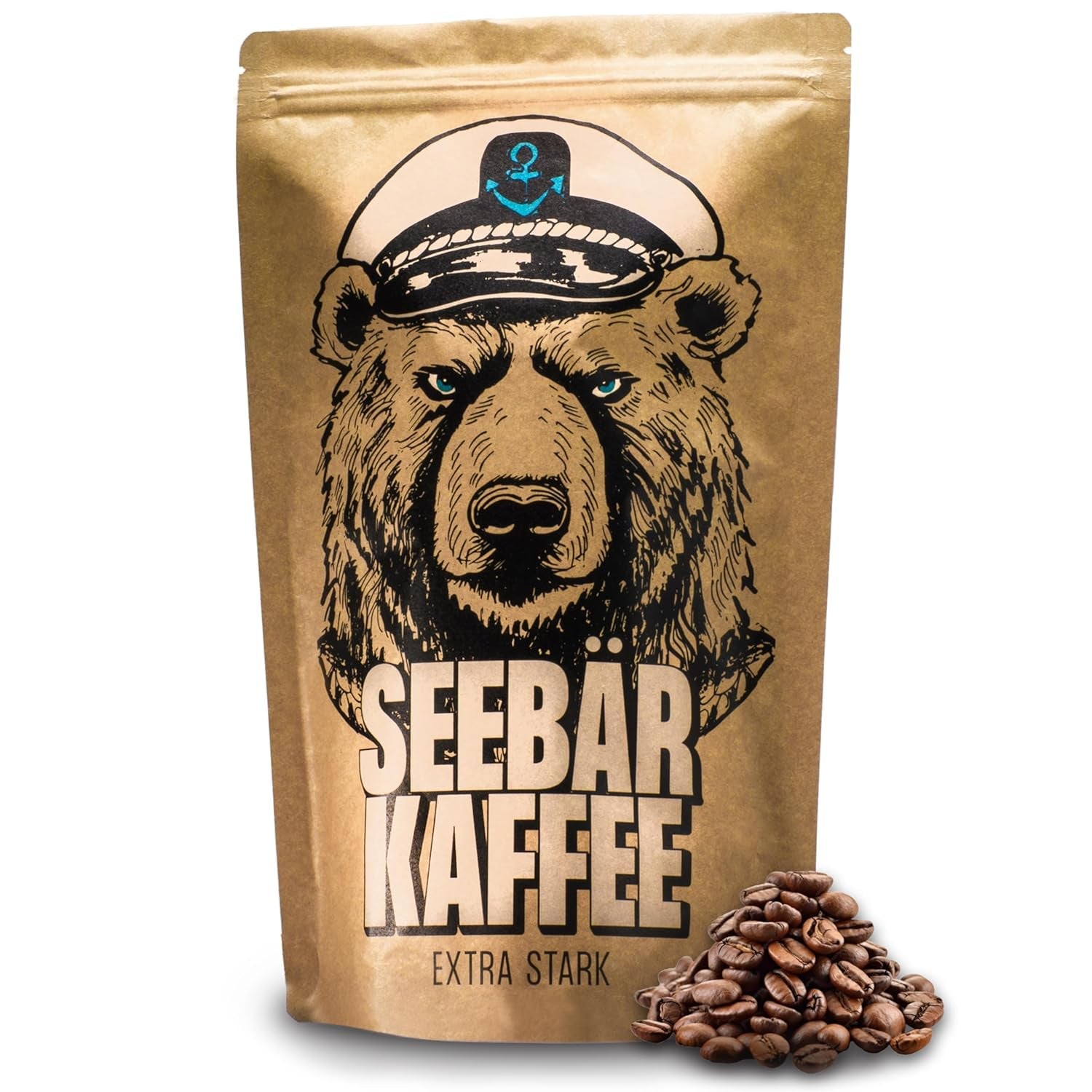 SEEBÄR COFFEE - Extra silná kávová zrna - 500g - Nízká kyselost a intenzivní aroma - Celá zrna pro plně automatické kávovary, espresso a French press - Vysoký obsah kofeinu a nízká acidita