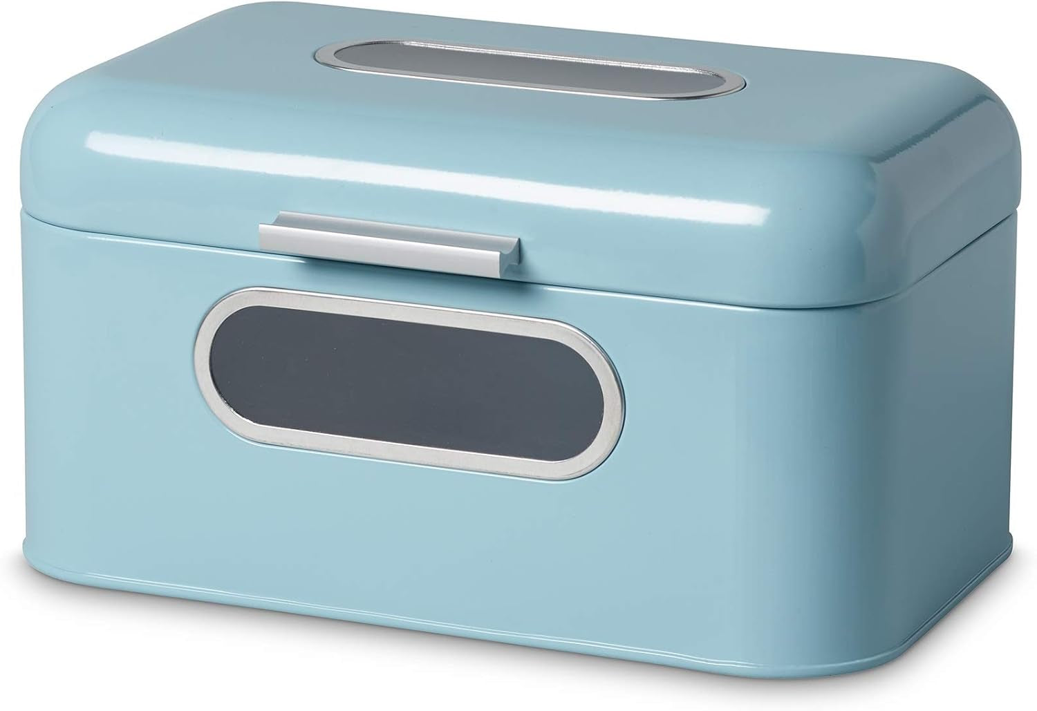 ECHTWERK Retro kovová přihrádka na chléb s okénkem a víkem Sada 3 elegantních úložných boxů Kapacita 1,4 l Červené boxy na potraviny Naty Shop Světle modrá S Single