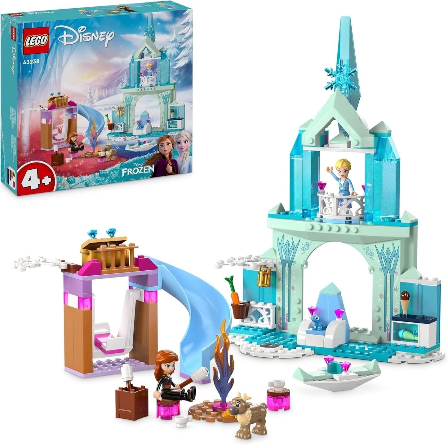 LEGO Disney Frozen Elsin ledový palác, hrad ledové královny, princezna ELSA a hračka pro panenky Anny, navíc 2 figurky zvířat, skvělý dárek pro 4leté dívky a chlapce 43238 Stavebnice Besuche den LEGO-Store Single