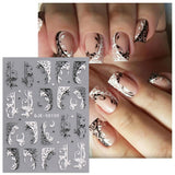 JMEOWIO 3D Nálepka na nehty Schwarz Weiß Blume Nálepka na nehty Selbstklebend Nagelaufkleber 5D Stereoskopisch Blumen Dekoration Nageldesign Zubehör 4 Blatt