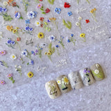 JMEOWIO 3D Nálepka na nehty Bunte Blumen Nálepka na nehty Selbstklebend Nagelaufkleber 5D Stereoskopisch Frühlings Letní Blumen Dekorace Nageldesign Zubehör 2 Blatt
