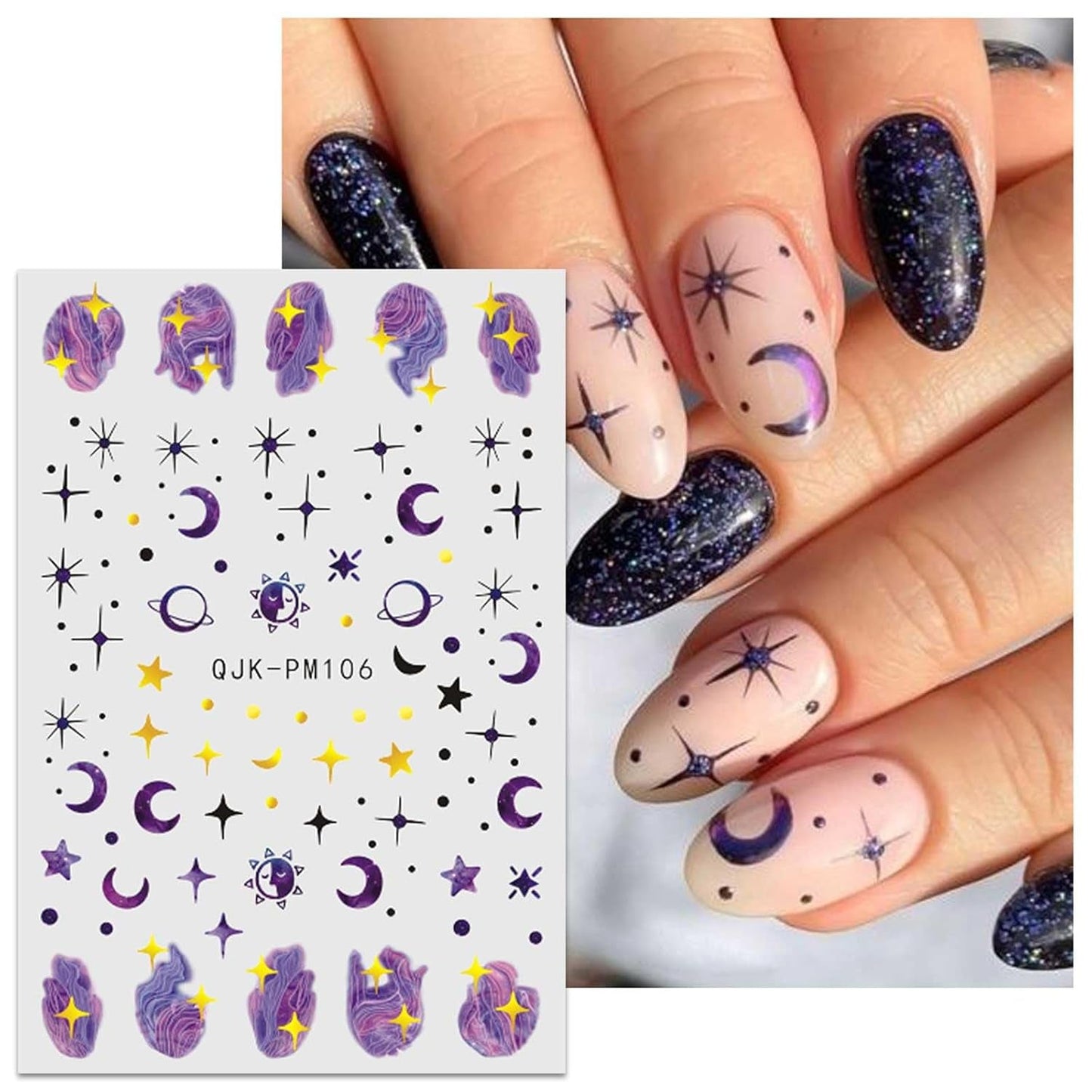 Jmeowio Nagelsticker Mond Stern Sonne 9 Blatt Nail Art Sticker Selbtklebend Nagelaufkleber Bunte Dekoration Nageldesign Zubehör