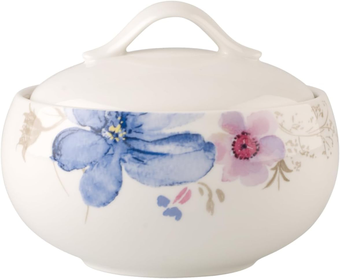 Villeroy & Boch Mariefleur Gris Basic cukřenka, prémiový porcelán, bílá/vícebarevná