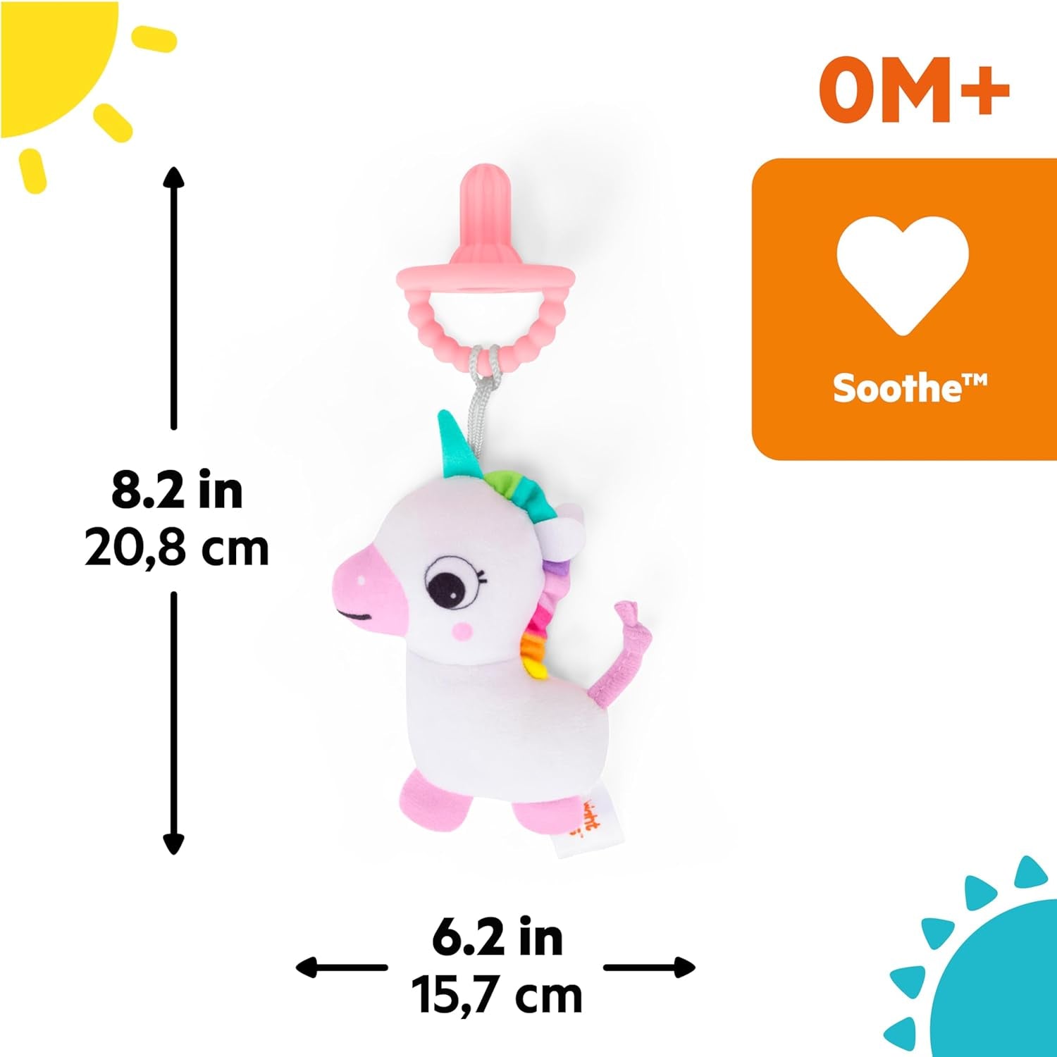 Plyšový dudlík Bright Starts SootheMate Unicorn - Odnímatelný dudlík ve tvaru dudlíku pro novorozence a starší děti