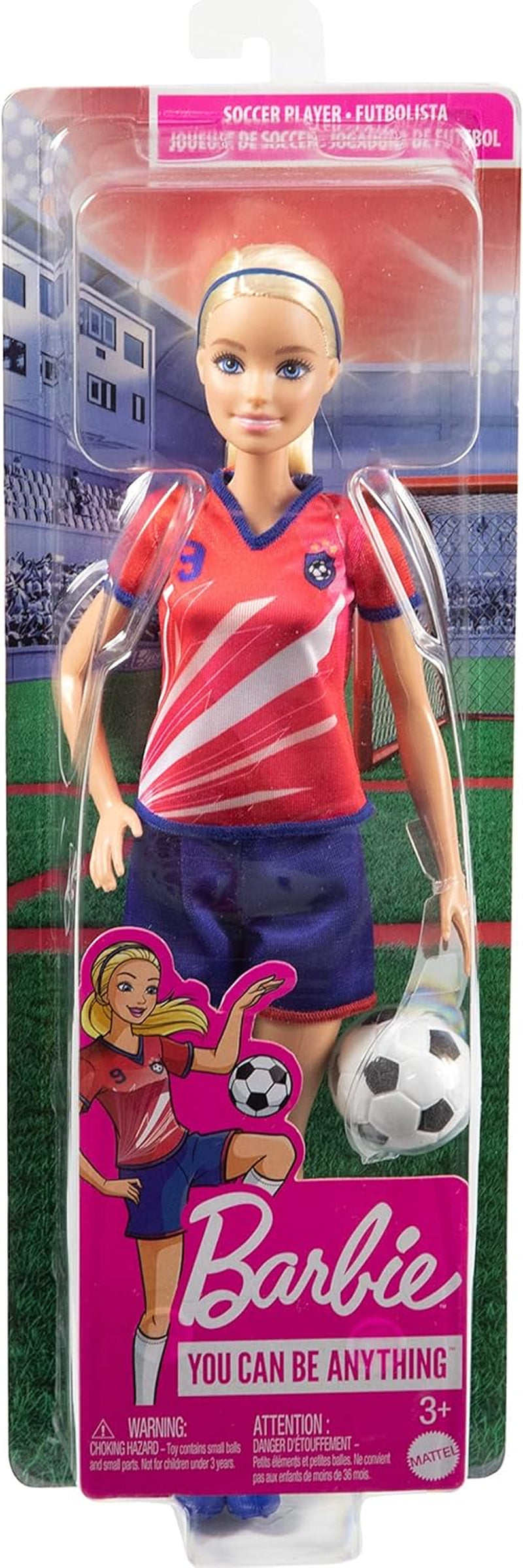 Série Barbie You Can Be Anything, Fotbalista, Blond vlasy Fotbalista, Červený a Modrý dres, Míč, Příslušenství, Včetně panenky, Dárek na 3 roky a více, HCN17