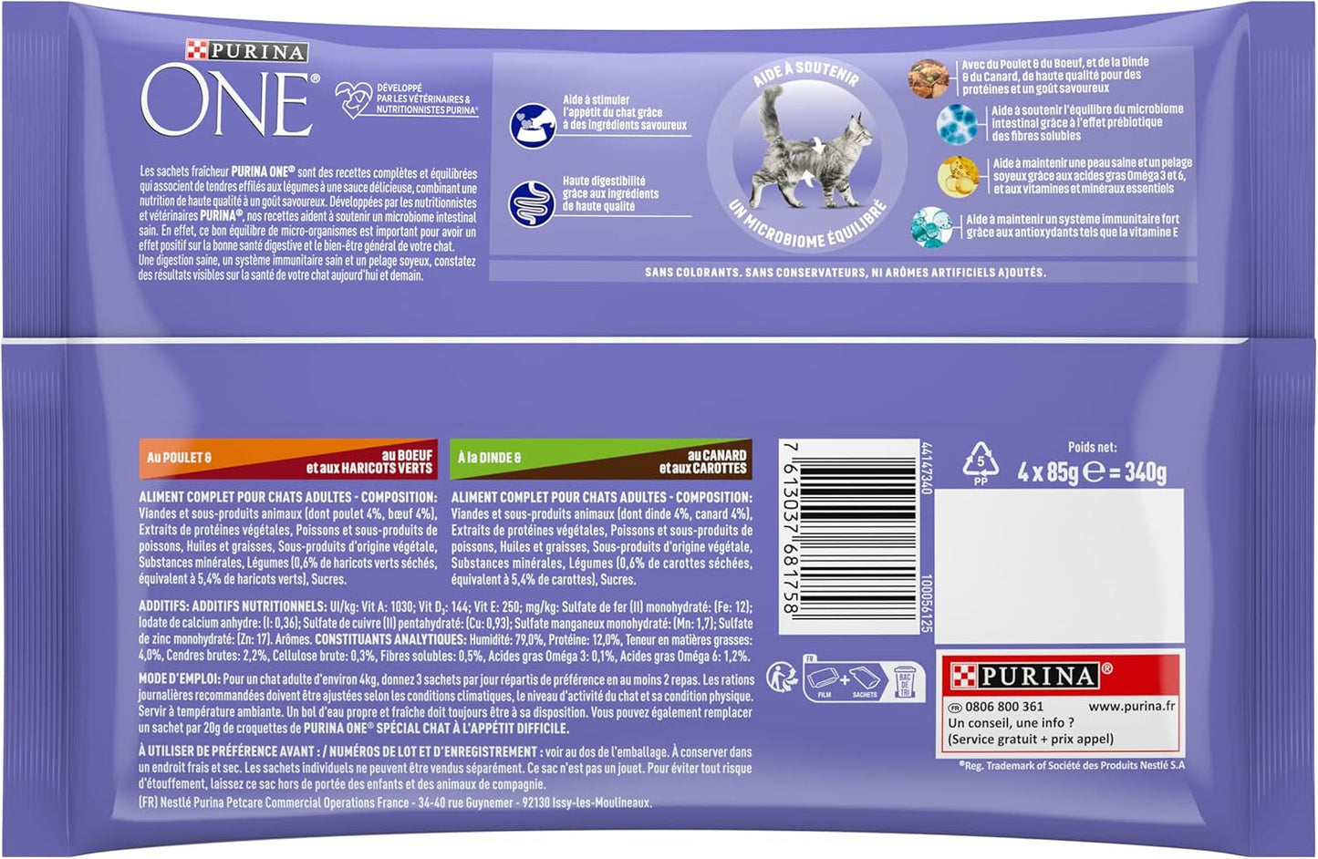 Purina One - Spezialfutter v omáčce Rind/Huhn/Ente und Turkeyhn für Katzen mit Appetit, 340 g