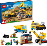 LEGO 60391 Městská stavební vozidla a jeřáb s demolicí koulí, bagr, sklápěč a dopravní vozidlo, vzdělávací hračka pro děti od 4 let Stavebnice Besuche den LEGO-Store Single