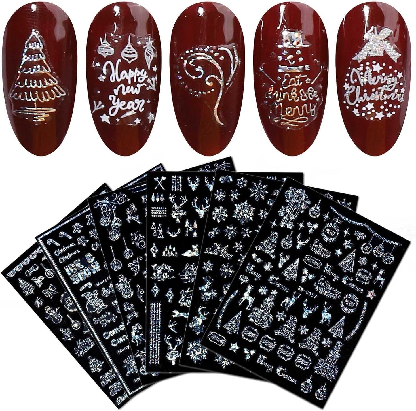 9 Blatt Nagelsticker Weihnachten Nagelaufkleber Selbtklebend Weiß Rentier Schneemann Samolepka na nehty Dekoration Nageldesign Zubehör