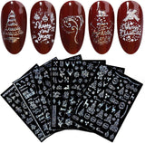 9 Blatt Nagelsticker Weihnachten Nagelaufkleber Selbtklebend Weiß Rentier Schneemann Samolepka na nehty Dekoration Nageldesign Zubehör