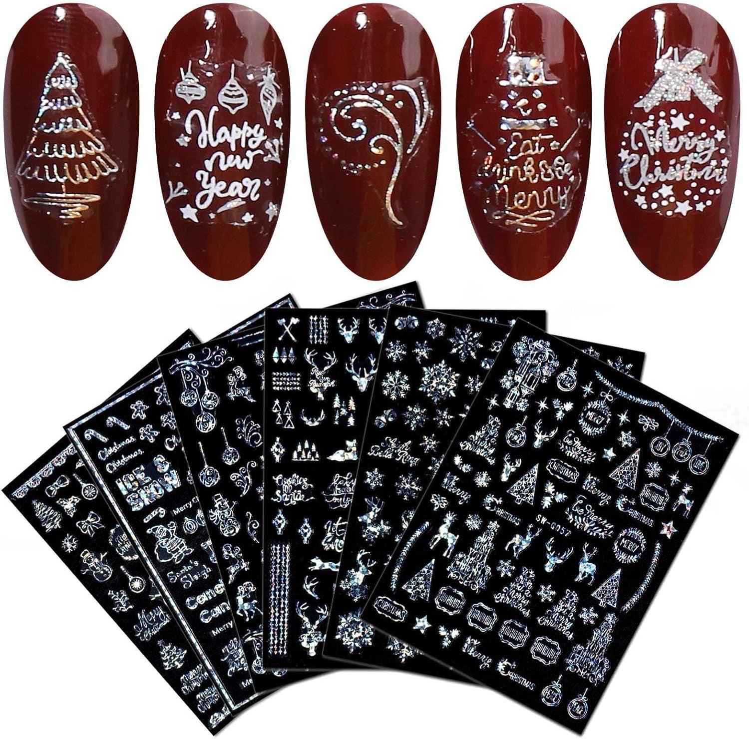 9 Blatt Nagelsticker Weihnachten Nagelaufkleber Selbtklebend Weiß Rentier Schneemann Samolepka na nehty Dekoration Nageldesign Zubehör