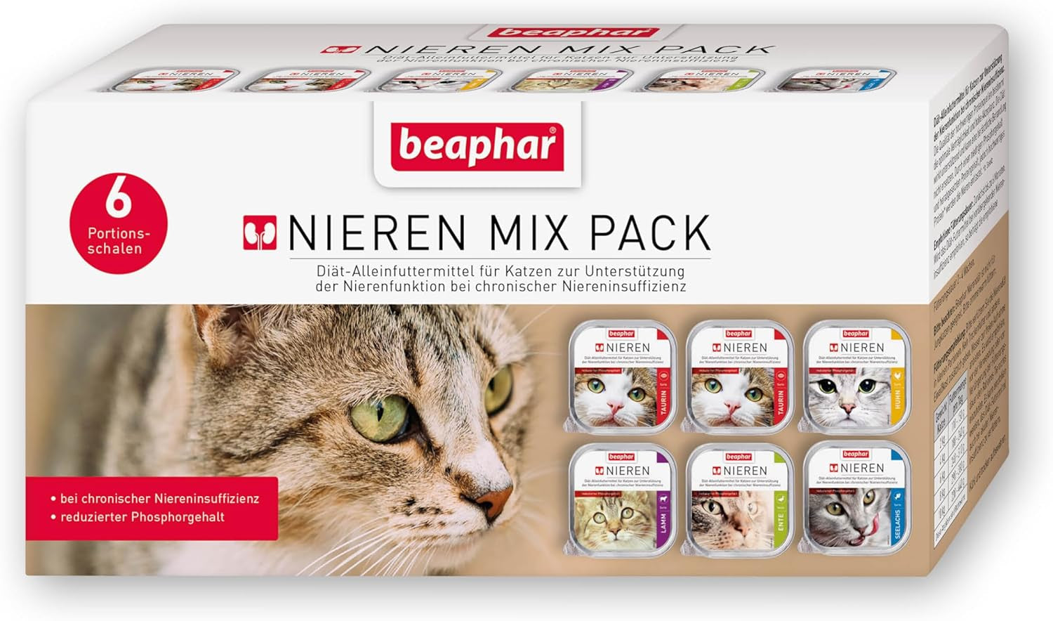 BEAPHAR – Renal Diet Mixed Package – Kompletní krmivo pro kočky s chronickým selháním ledvin – Pro podporu funkce ledvin – 6 x 100 g