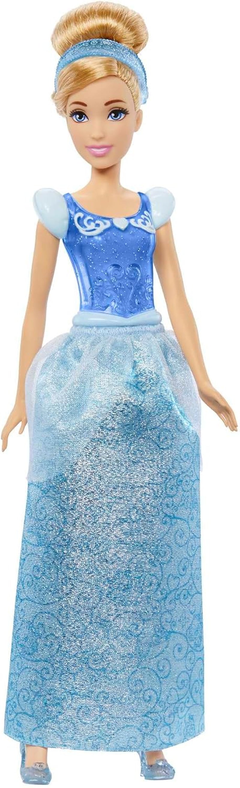 Pohyblivá panenka Mattel DISNEY Princezna Popelka s třpytivými šaty, odepínacími botami a diadémem, česatelné vlasy pro kadeřnickou zábavu, od 3 let, HLW06 Naty Shop Dolls