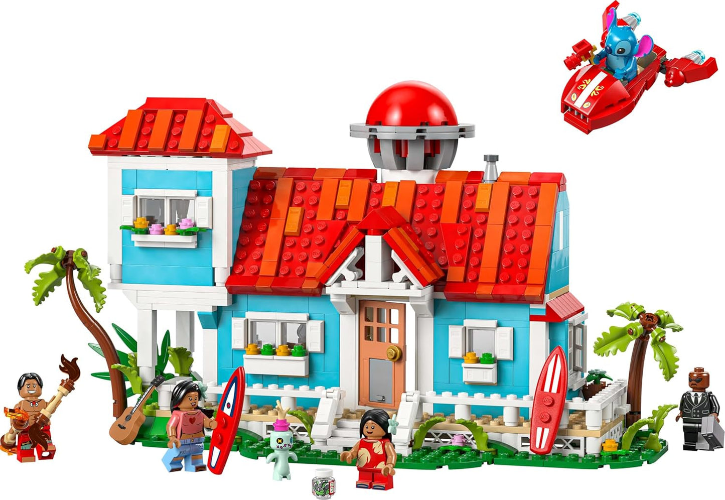 LEGO Ç€ Disney Beach House z "Lilo and Stitch" - Sestavitelná hračka se 6 místnostmi, observatoří, vesmírnou lodí a 5 minifigurkami - dárek k narozeninám pro dívky a chlapce od 9 let a fanoušky 43268 Stavebnice Besuche den LEGO-Store