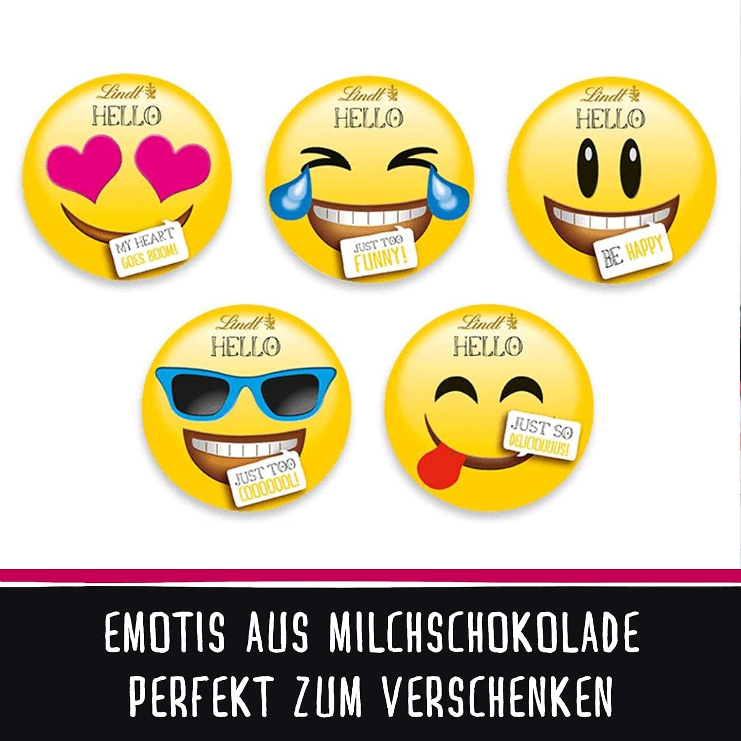 HELLO Mini čokoládové emotikony | 164 g | Přibl. 27 cool emotikonů v různých provedeních, vyrobených z té nejlepší mléčné čokolády | Čokoládový dárek pro děti | Na ozdobu (balení 2 ks)