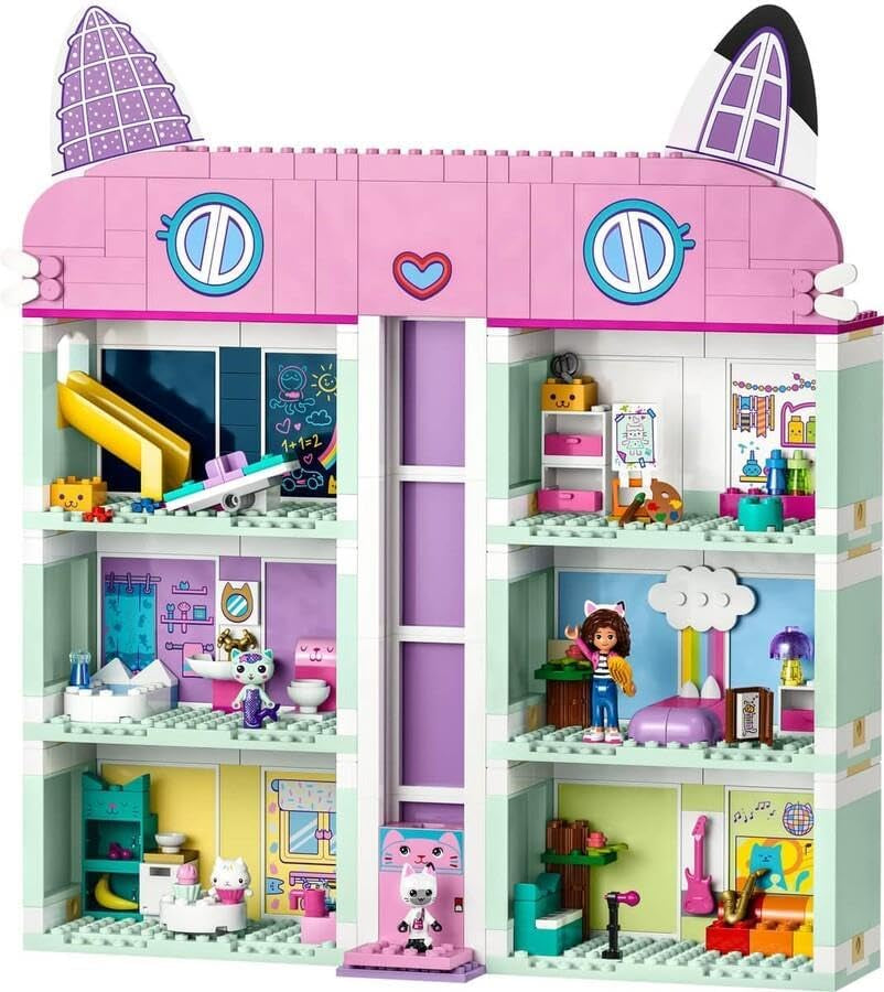 Lego 10788 Sada hraček domeček pro panenky Gabby, 8 pokojů a 4 patra Domeček pro panenky Gabby s figurkami a doplňky Pandi, Surikata, Kuchi, Dárek pro 4leté dívky, chlapce a děti Stavebnice Besuche den LEGO-Store
