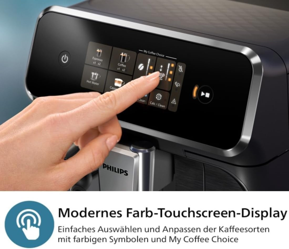 Automatický espresso kávovar PHILIPS řady 2300 - 4 nápoje, moderní barevný dotykový displej, systém přípravy mléka LatteGo, SilentBrew, 100% keramický mlýnek, filtr AquaClean. Matná černá (EP2330/10)