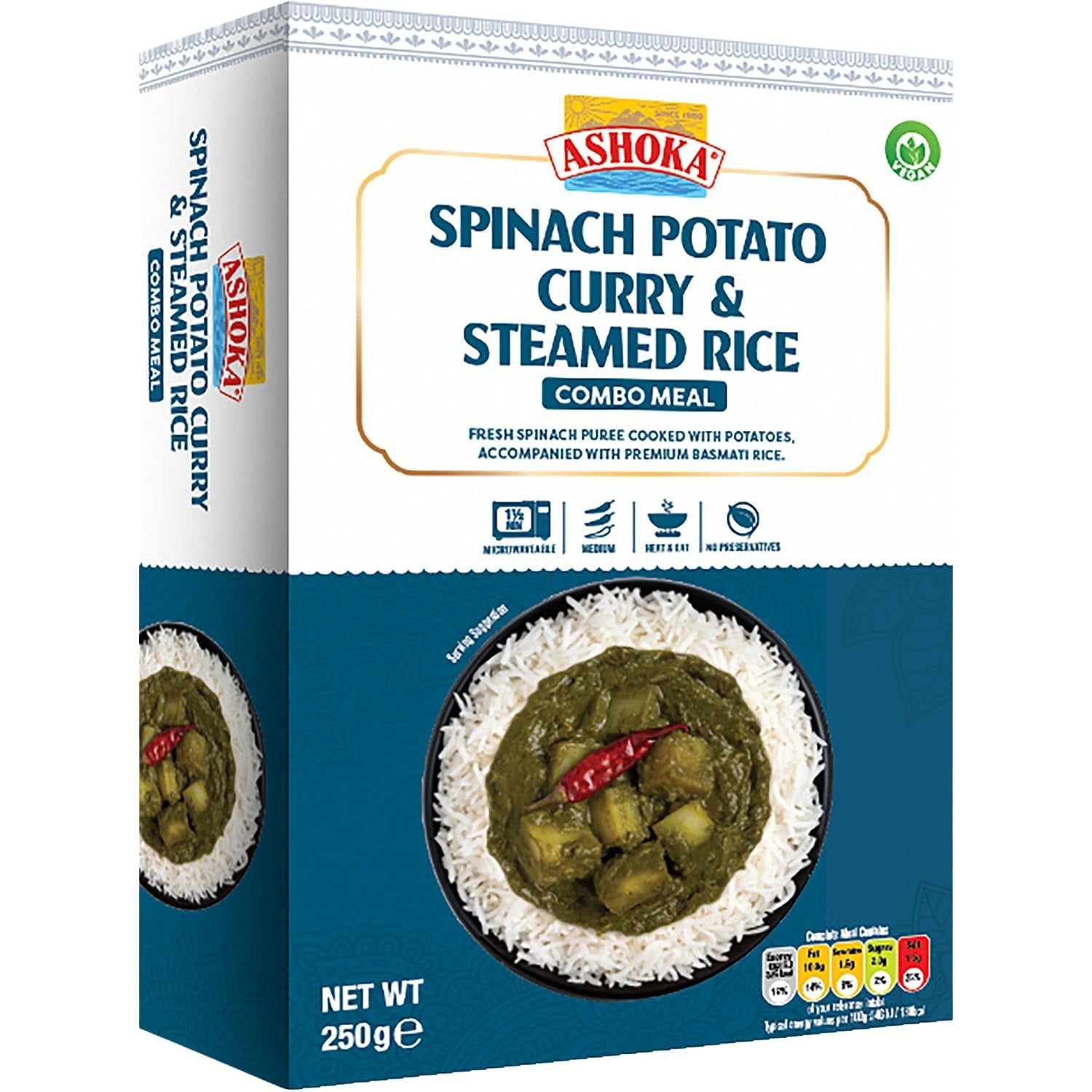 ASHOKA - Instantní kari se špenátem, bramborami a rýží - (1 x 250 g)