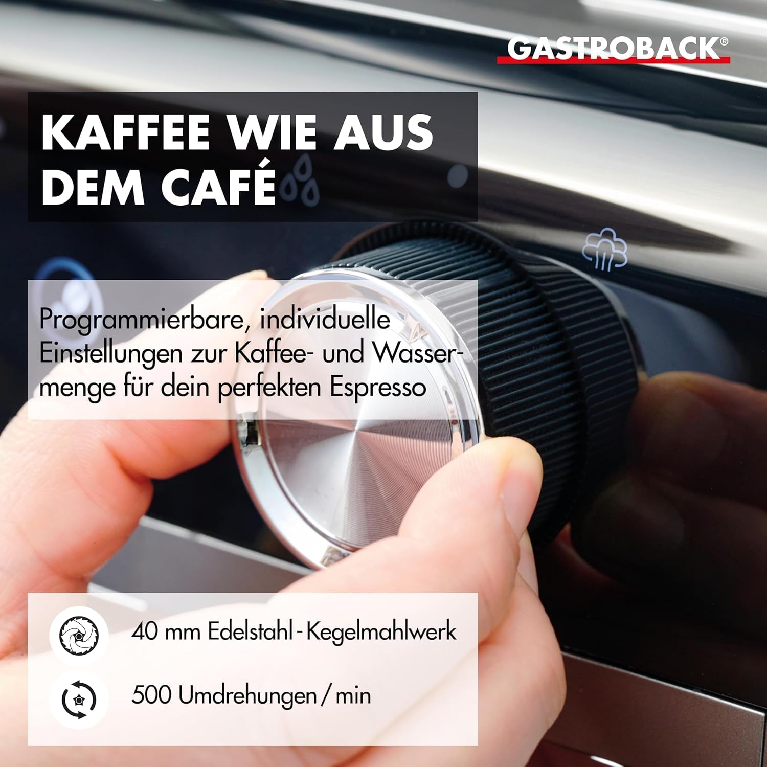 Kávovar GASTROBACK s mlýnkem včetně konvičky na mléko, lis a portafiltr z nerezové oceli - Kávovar Barista s napěňovačem mléka - Kávovar s 30 nastaveními mletí