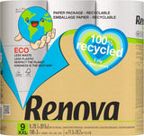 Renova 100% RECYKLOVANÝ toaletní papír 9 rolí, bílý, normální