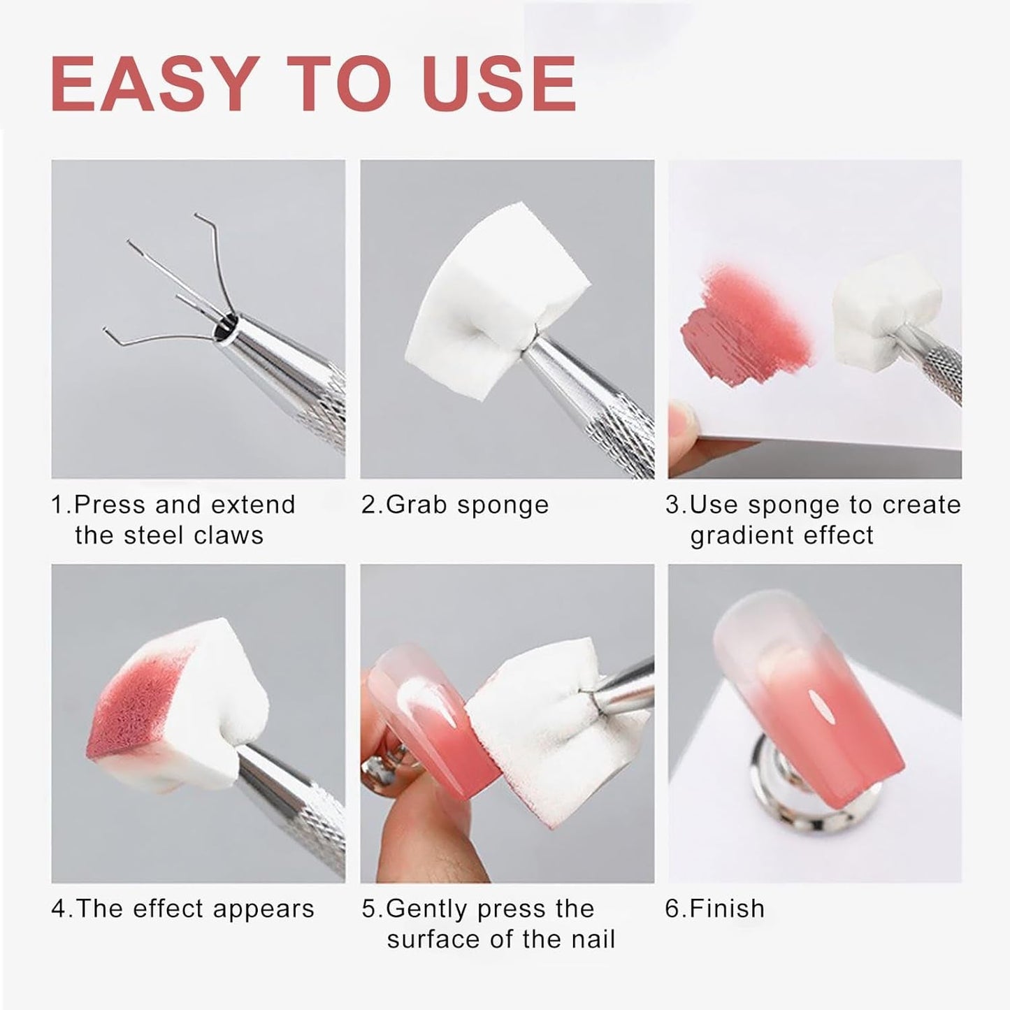 Qufiiry 200 Stück Nail Art Schwämme Mit Metallgreifer, Nagelkunst Schwammpinsel, Maniküre Zubehör Für Nägel, Um Eine Varavländ Von Gradient Nail Art Patterns to Create (Bílá)