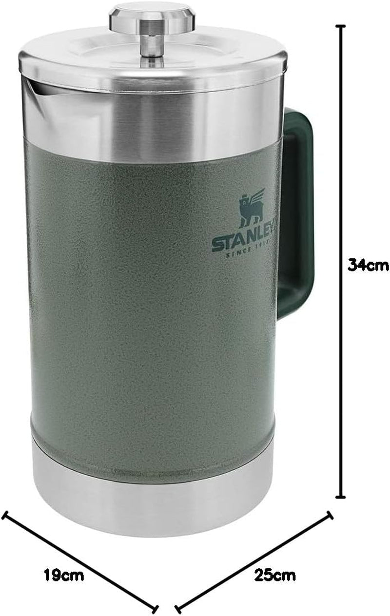 STANLEY Classic Stay Hot Coffee Press 1,4L Hammertone Green - Udrží kávu horkou po dobu 4 hodin - Minimální sediment - Integrovaný lis na kávu z nerezové oceli - Bez BPA - Vhodné do myčky