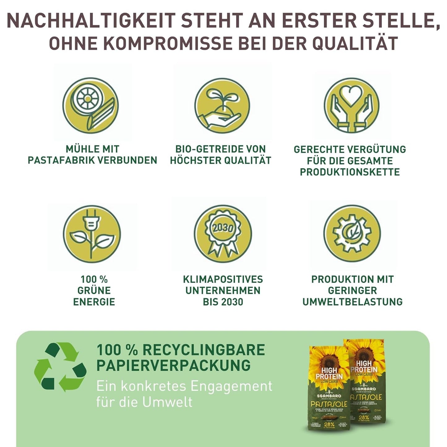 PASTASOLE , Penne Rigate mit Hartweizengrieß aus 100% italienischem Anbau und Sonnenblumenkernmehl - 500 g - vysoký obsah bílkovin, nízký obsah sacharidů, vysoký balastní materiál