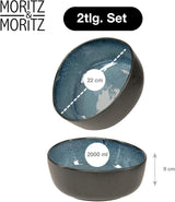 Sada servírovacích misek Moritz & Moritz BIO, modrá - 2 velké vysoce kvalitní kameninové misky, moderní a nadčasové, vhodné do mikrovlnné trouby a myčky nádobí - ideální na saláty, těstoviny, svačiny a další