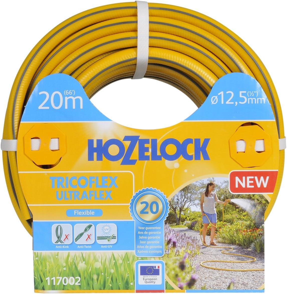 HOZELOCK - Hadice Tricoflex Ultraflex Ø 12,5 mm (1/2") 20 M: Ohebná zahradní hadice, odolná proti povětrnostním vlivům, zkroucení a ohybu, vyrobená ze 40 % recyklovaného PVC [117002], žlutá