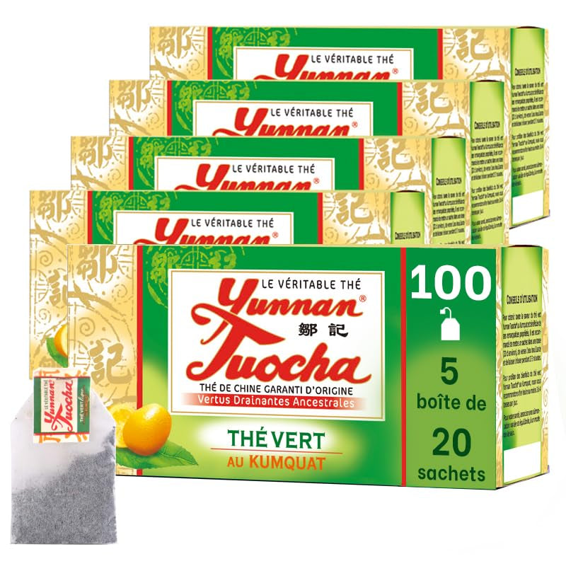 Yunnan Tuocha Zouji - Bio zelený čaj s kumquatem - Vitamin C - 100 čajových sáčků - 200 g - Kvalita Yunnan zaručena