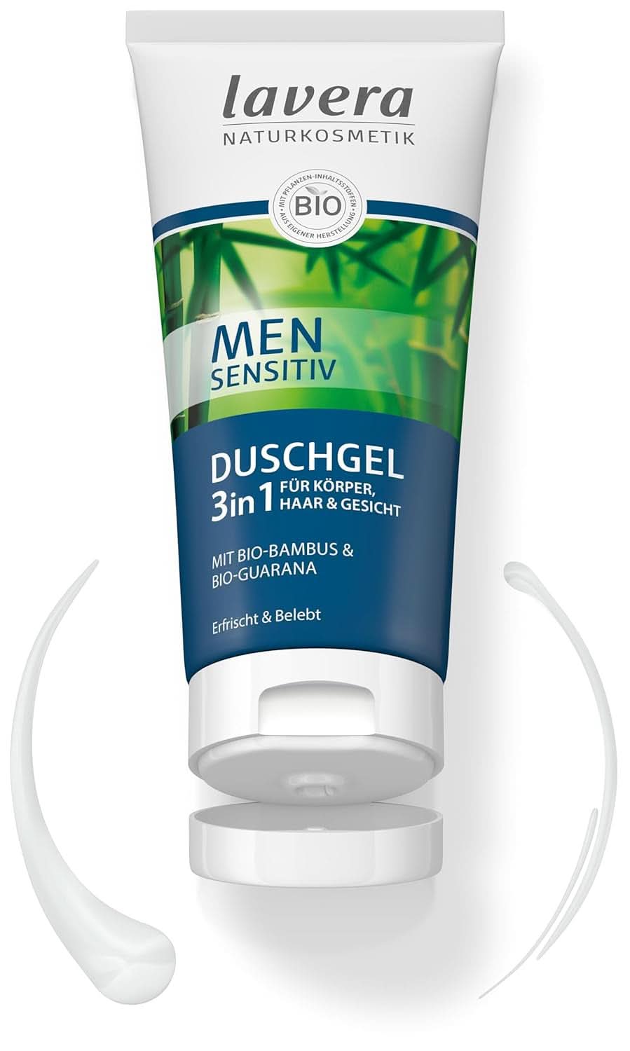 Lavera, Sprchový gel s bio bambusem a guaranou, 3v1, na pokožku, vlasy a obličej, 200 ml Sprcha a koupel Naty Shop