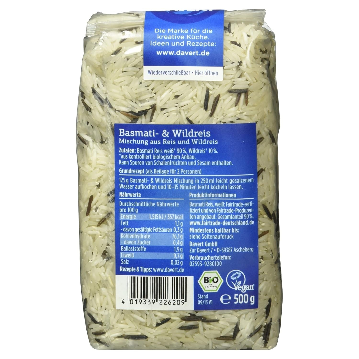Směs Davert Basmati a divoké rýže, bio, 500g