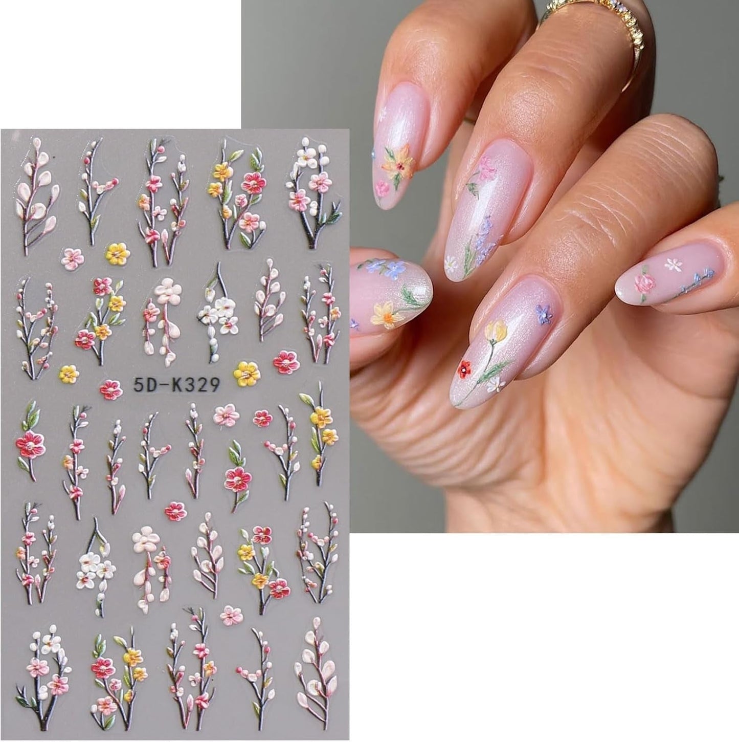 JMEOWIO 3D Nálepka na nehty Blumen Nálepka na nehty Selbstklebend Nagelaufkleber 5D Stereoskopický Herbst Blumen Dekoration Nageldesign Zubehör 4 Blatt