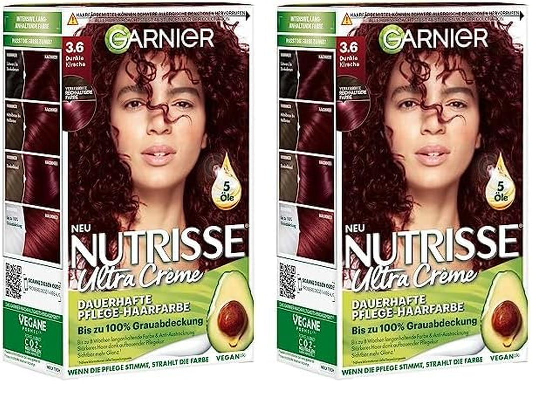 Barva na vlasy Garnier Nutrisse Permanent Care s výživnými ovocnými oleji, 8týdenní výdrž, Ultra Crème Tint, 036 Black Cherry (balení 2 ks) Naty Shop Barva na vlasy Výchozí název