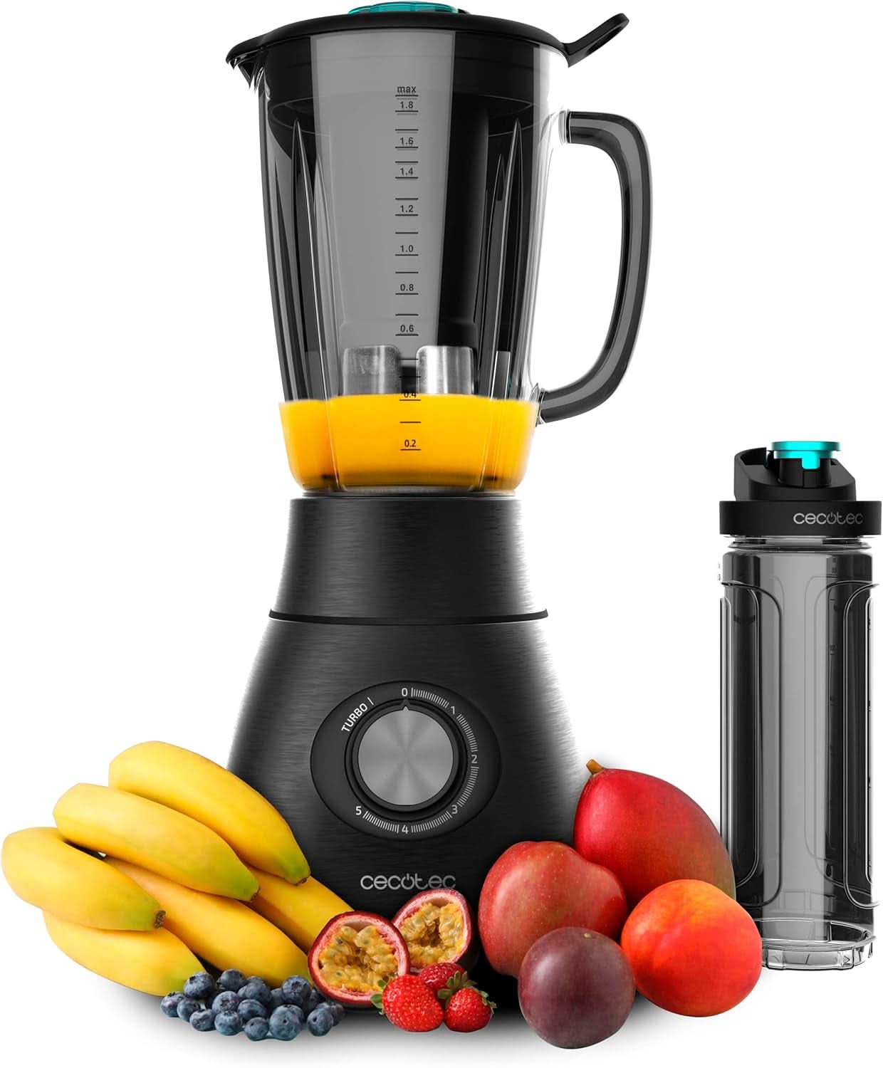 Cecotec Standmixer Power Black Titanium 2200MAX Smooth, 2200 W Maximale Leistung, 6 klingen Aus Edelstahl, Ice-Crush-Funktion, Turbo- Und Smoothie-Funktion, Autoclean-Funktion Kitchen Naty Shop Schwarz 2500 W | 1,8 l + nátah na láhev