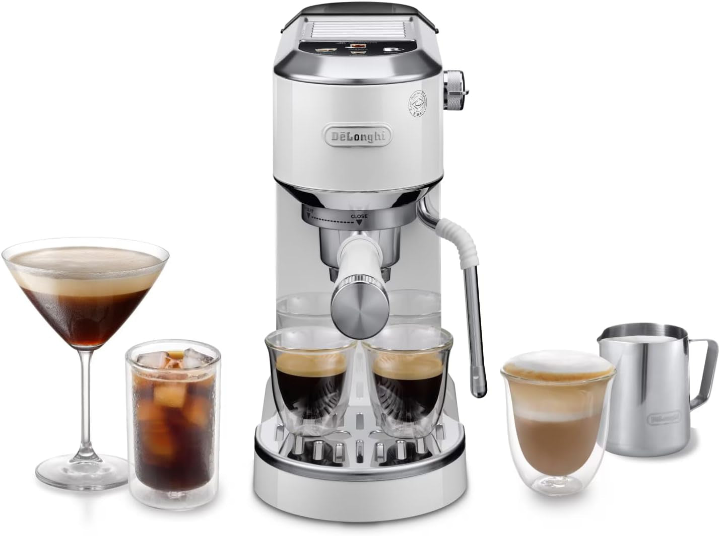 De'Longhi Dedica Style EC 685.B – Espresso kávovar s portafiltrem, espresso kávovar s profesionálním napěňovačem mléka, šířka pouze 15 cm, na mletou kávu nebo kapsle ESE, nádrž na vodu 1 l, černá