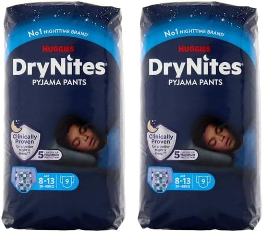 Super absorpční noční vlhčící pleny Huggies DryNites pro chlapce 8-13 let (30-48 kg) 27 (počet 3 x 9) kalhotkové plenky