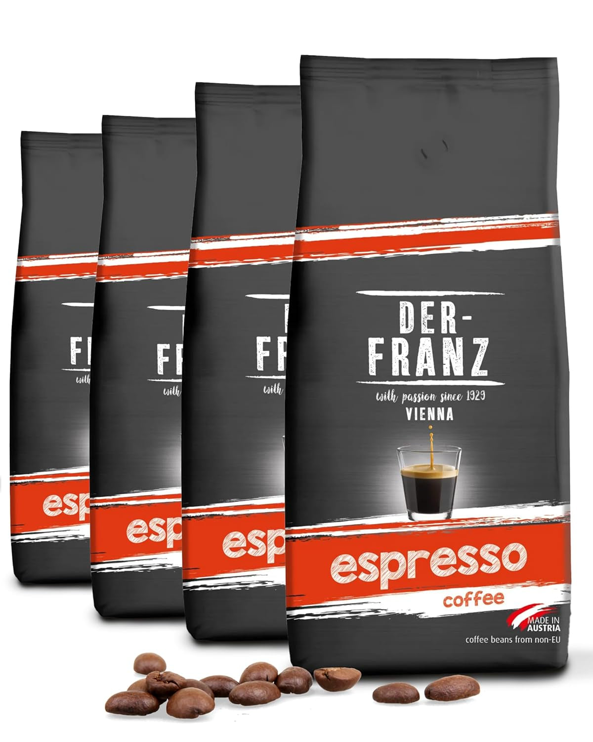 Der-Franz Espresso Kaffee, Intensität 5/5, Arabica a Robusta, ganze Bohne, 4 x 1000 g