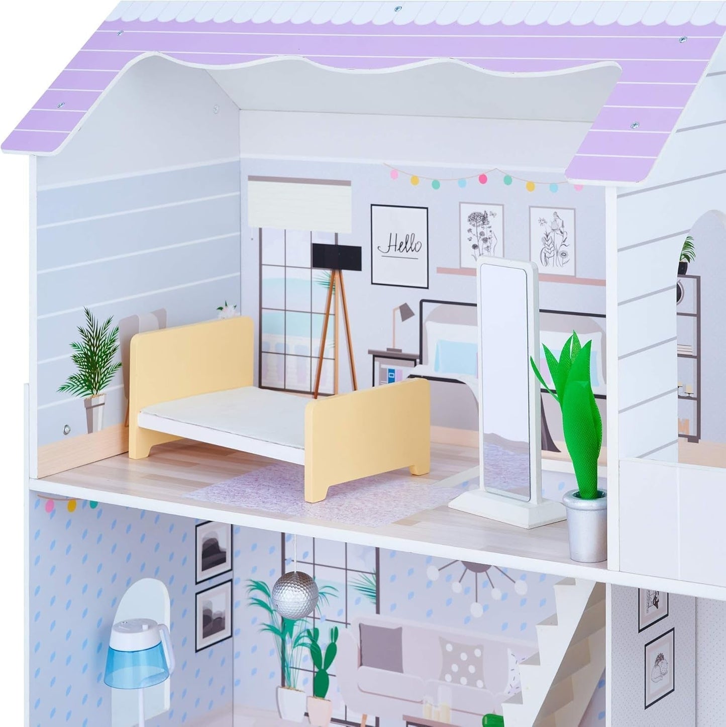 Obří domeček pro panenky Teamson Kids Olivias Little World se 16 doplňky pro panenky, dřevěný domeček pro panenky s nábytkem, 3patrový, dětský domeček pro panenky pro panenky 12 palců/30 cm, věk 3 roky+ Domky pro panenky Naty Shop
