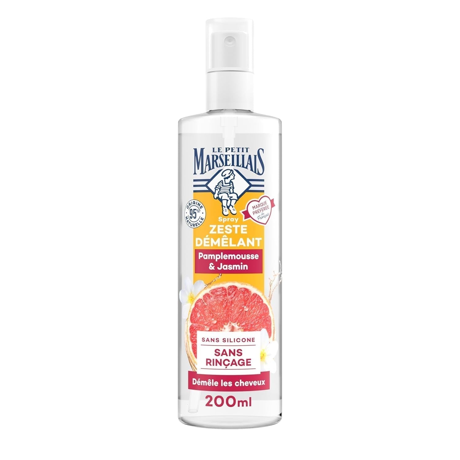 Le Petit Marseillais | Grapefruitový jasmínový rozčesávací sprej (200 ml láhev) - Bezoplachová péče o rozčesávání - 95% přírodní a bez silikonu rozčesávací produkty Naty Shop Výchozí název