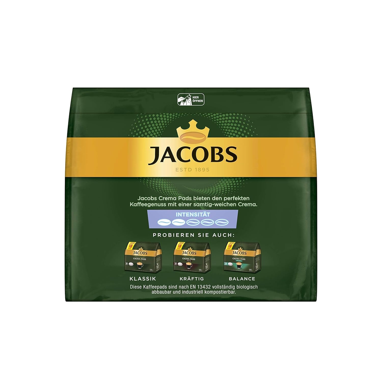 Jacobs Pads Crema Mild, podložky kompatibilní se Senseo, 5 x 18 Getränke, 90 kaffeepadů